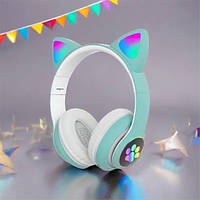 Навушники з вушками котика CAT STN-28 зелені, Навушники з вухами кота, Bluetooth навушники з WT-199 котячими вушками