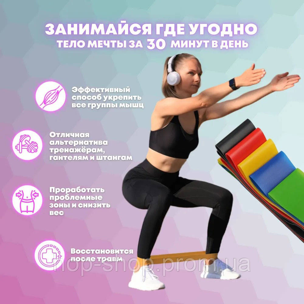 Фітнес петлі гумки еспандер Fit Simplify, Гумка еспандер для розтяжки, Спортивна гумка YF-821 для ніг - фото 10 - id-p1863974211