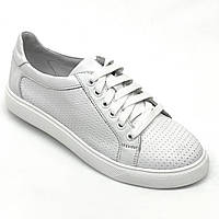 Жіночі шкіряні кеди білого кольору на шнурівці Міда 210287(34) розмір 36