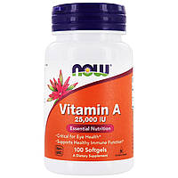 Витамин А, Vitamin A, Now Foods, 25,000 МЕ, 100 желатиновых капсул