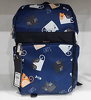 Рюкзак ортопедический школьный синий с карманами для девочки 3-7 классс принтом Котята Dolly 551