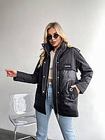 Женская удлиненная стеганая весенняя куртка плащевка 42, Черный