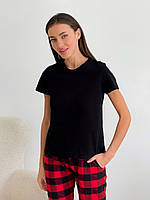 Новинка! Жіноча футболка COSY чорна стрейч-кулір Домашній одяг для сну та відпочинку