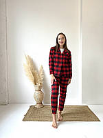Новинка! Стильна жіноча піжама домашній костюм у карту COSY штани + сорочка червоно/чорна