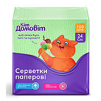 Серветки столові паперові одношарові Зелені 24х24 см, 100 шт, Кіт Домовіт