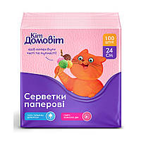 Серветки столові паперові одношарові Рожеві 24х24 см, 100 шт, Кіт Домовіт