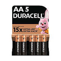 Лужні батареї Duracell Basic AA (5 штук в упаковці)