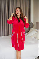 Жіночий велюровий халат на блискавці Червоний, 2XL