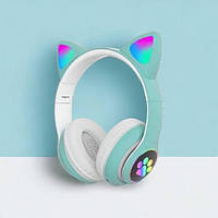 Дитячі аудіо навушники CAT STN-28 зелені, Бездротові навушники cat ear, Навушники для AE-823 дітей бездротові