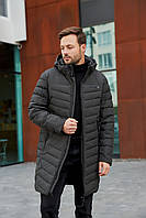 Удлинённая зимняя мужская куртка (еврозима) Black Vinyl C23-2299CQ