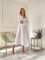 Женское платье белого цвета длинны миди с длинным рукавом длинное платье из качественной костюмной ткани