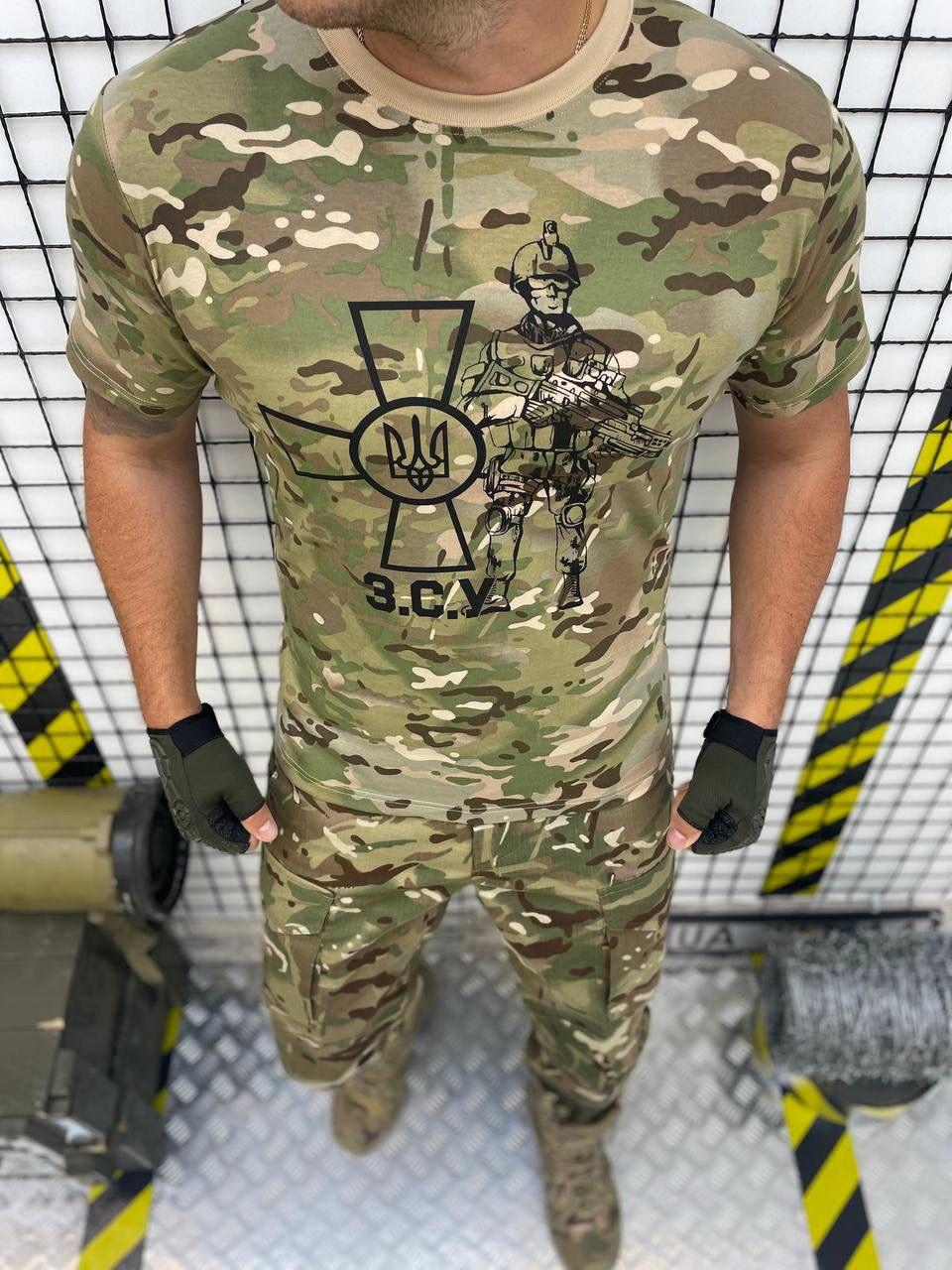 Тактическая футболка мультикам, футболка хлопковая для военнослужащих с надписью ЗСУ - фото 4 - id-p2096065363