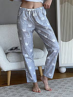 Новинка! Жіночі піжамні домашні штани COSY з бязі сірі з білими коронами C211P