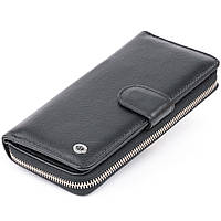 Вертикальний місткий гаманець зі шкіри унісекс ST Leather Чорний кошельок BuyIT
