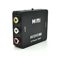 Конвертер Mini, AV to HDMI, ВХОД 3RCA(мама) на ВЫХОД HDMI(мама), 720P/1080P, Black, BOX b