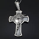 Масивний срібний кулон хрестик образ Ісуса в терновому вінку. Чоловічий православний хрест зі срібла 925, фото 8