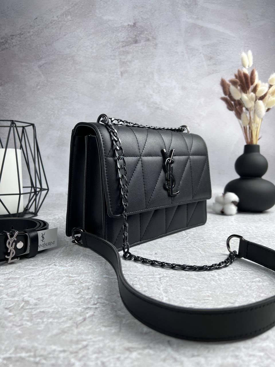 Роскошная женская сумка черная saint laurent люкс, брендовые кожаные сумки женские из новой коллекции - фото 4 - id-p2096086672