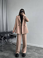 Женский демисезонный классический деловой костюм пиджак с брюками размеры 42-46 Бежевый, 42/44