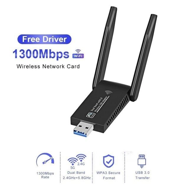 Мережевий дводіапазонний USB Wi-Fi адаптер 2,4G/5GHz WiFi5 MTK7612U Wireless LAN 802.11ac/a/b/g/n USB 3.0 Network Adapter з антено, фото 1