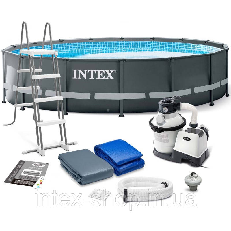 Каркасний басейн Intex 26326 (488x122 см) (Пісочний фільтр-насос 4 000 л/год, драбина, тент, підстилка)
