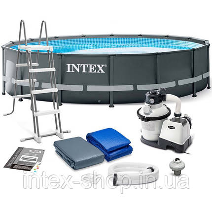 Каркасний басейн Intex 26326 (488x122 см) (Пісочний фільтр-насос 4 000 л/год, драбина, тент, підстилка), фото 1
