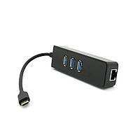 Type-C-хаб, 3хUSB 3.0 + 1 Gigabit Lan, Black, Box i