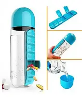 Пляшка для води з таблетницею Pill Vitamin Water Bottle блакитна, жовта