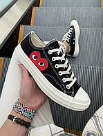 Женские кеды Converse Comme Des Garçons Play Low Black модель унисекс Конверс чёрные низкие