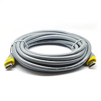 Кабель Merlion HDMI-HDMI V-Link High Speed 10.0m, v2,0, OD-8.2mm, круглий Grey, коннектор Grey / Yellow, (Пакет), Q30 i