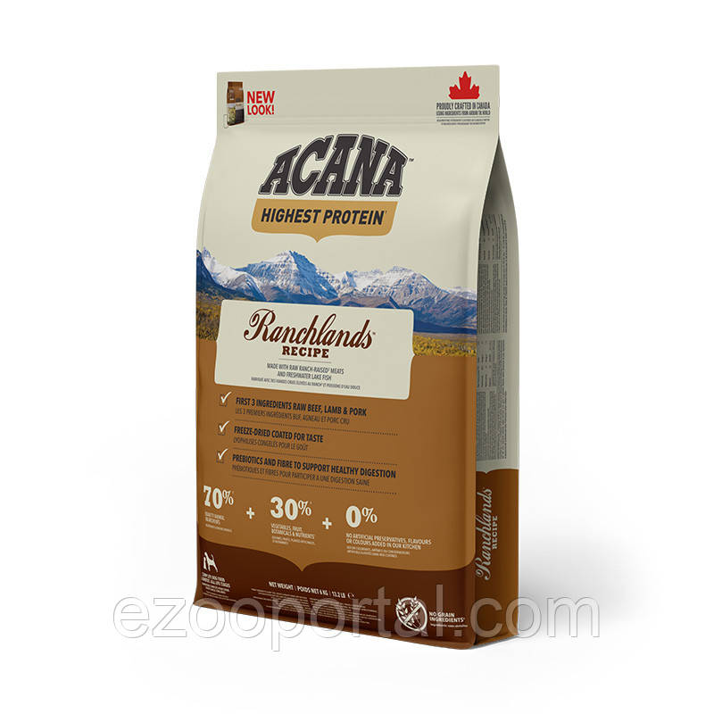 ACANA RANCHLANDS DOG 6KG корм для собак з яловичиною, ягням та свининою