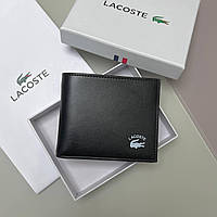 Портмоне мужское кожаное Lacoste кошелек мужское из натуральной кожи черный в подарочной упаковке