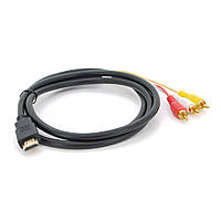 Кабель HDMI (папа)-3RCA (папа), 1.5m , 2 феррита, оплетка, Black/Red, пакет h