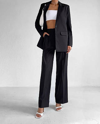Жіночий діловий костюм-двійка (піджак + штани палаццо) чорний, білий, блакитний, синій (42-44, 44-46 розміри)