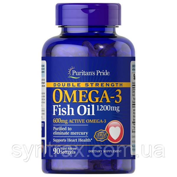 Puritan's Pride Omega-3 Fish Oil 1200 mg 600 mg Omega 3, 90 caps, омега 3 риб'ячий жир