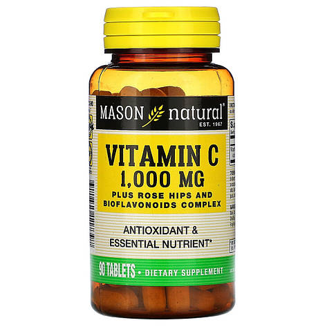 Вітамін C 1000 мг із Шипшиною й біофлавоноїдами Vitamin C Mason Natural 90 таблеток, фото 1