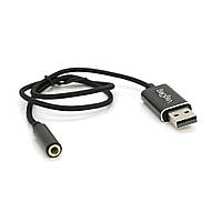 Переходник для наушников VegGieg V-K201 USB2.0(M)-Jack3.5(F), Black, Box p
