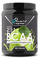 БЦАА + Глутамин Amino BCAA 2:1:1 Glutamine Powerful Progress 500 g,аминокислота вкус Яблоко