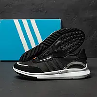 Мужские кроссовки из натуральной кожи Adidas Black, кожаные демисезонные кроссовки из кожи