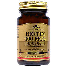 Біотин, Biotin, Solgar, 300 мкг, 100 таблеток