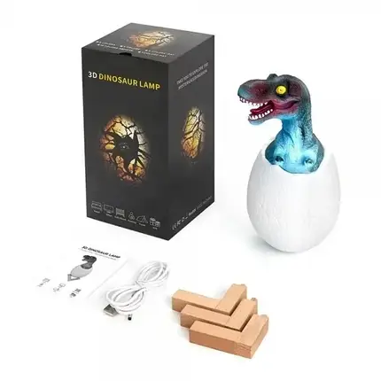 Дитячий світильник Sunroz 3D Dinozaur Lamp лампа-нічник "Динозаврик у яйці" з пультом ДК, фото 1