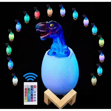 Дитячий світильник Sunroz 3D Dinozaur Lamp лампа-нічник "Динозаврик у яйці" з пультом ДК, фото 3