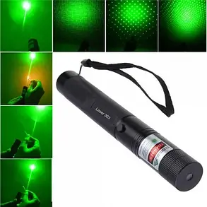 Вказка LASER 303 GREEN, Лазерна указка з насадками, Зелений промінь (100), фото 1