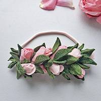 Пов'язочка із рожевими тюльпанами для новонародженої, Весняна пов'язочка для дівчинки, Пов'язка "Рожеві Тюльпани"