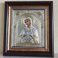 Икона в киоте под стеклом Silver Axion Божья Матерь Семистрельная в серебре и золоте Размер 23,3х25,7 см