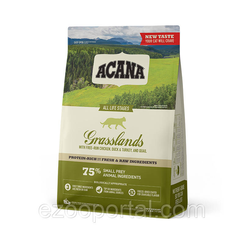 ACANA GRASSLANDS CAT 1.8KG корм для котів з куркою, качкою та індичкою