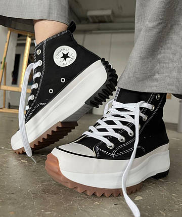 Жіночі кеди Converse Run Star модель на високій платформі Конверс Ран Стар чорного кольору текстиль демісезон, фото 1