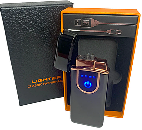 Запальничка електронна USB + газова в подарунковій коробці (2 блискавки та гостре полум'я) HL-420 чорна