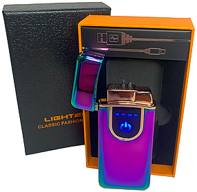 Запальничка електронна USB + газова в подарунковій коробці (2 блискавки та гостре полум'я) HL-420 хамелеон