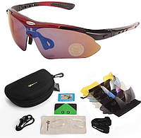 Защитные тактические очки с поляризацией RockBros красные с черным 5 комплектов линз