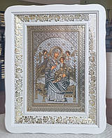 Ікона Всецариця Божа Матір в білому дерев'яному фігурному кіоті під склом, розмір 41* 31,лік 20*30